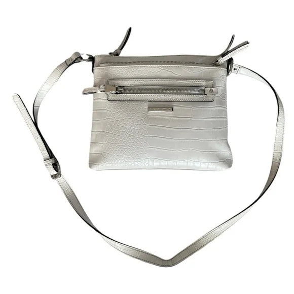 DANA BUCHMAN Off White Croco Leather Bag Small Shoulder Bag Womens Crossbody Bag - Picture 3 of 10